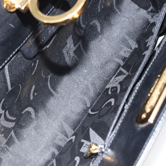 Salvatore Ferragamo Gancini Chain Shoulder Bag Leather Black Gold Auth 162153