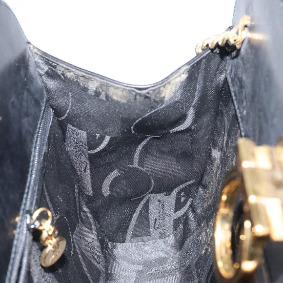 Salvatore Ferragamo Gancini Chain Shoulder Bag Leather Black Gold Auth 162153