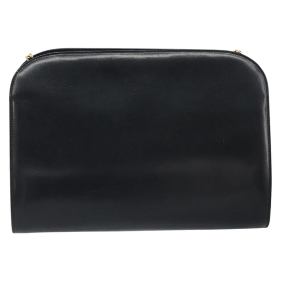 Salvatore Ferragamo Gancini Chain Shoulder Bag Leather Black Gold Auth 162153