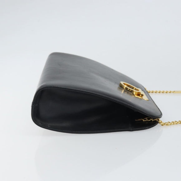 Salvatore Ferragamo Gancini Chain Shoulder Bag Leather Black Gold Auth 162153