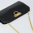 Salvatore Ferragamo Gancini Chain Shoulder Bag Leather Black Gold Auth 162153-6