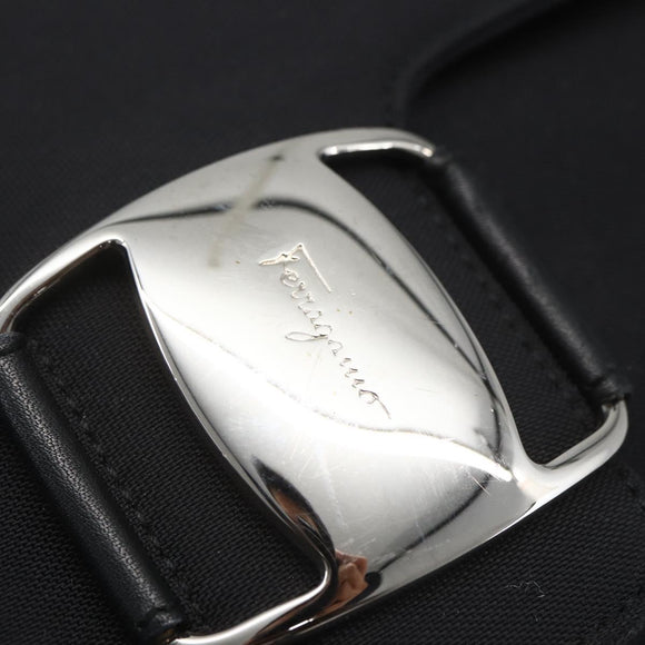Salvatore Ferragamo Vala Shoulder Bag Nylon Black Silver Auth 162155