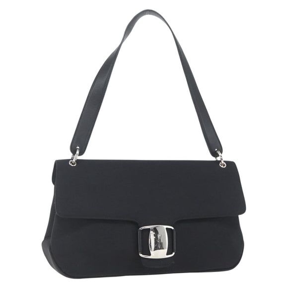 Salvatore Ferragamo Vala Shoulder Bag Nylon Black Silver Auth 162155