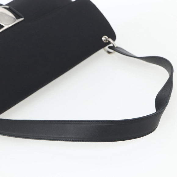 Salvatore Ferragamo Vala Shoulder Bag Nylon Black Silver Auth 162155