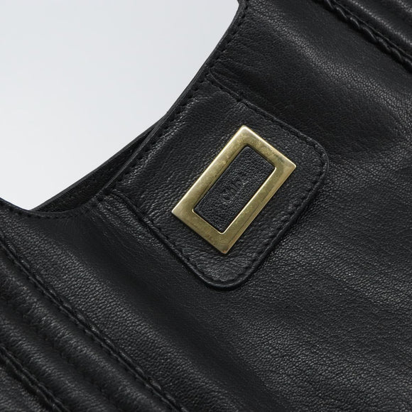 Chloe Irene Hand Bag Leather Black Gold Auth 162156
