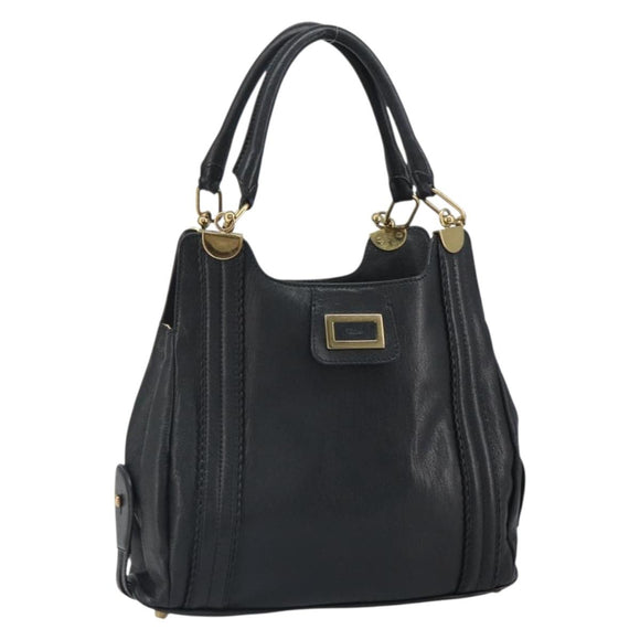 Chloe Irene Handtasche Leder Schwarz Gold Auth 162156