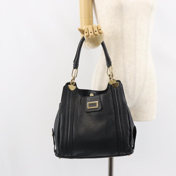 Chloe Irene Handtasche Leder Schwarz Gold Auth 162156