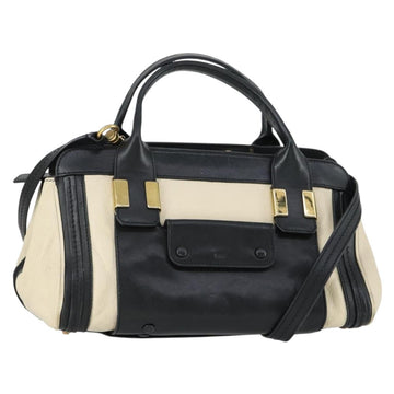 Chloe Alice Hand Bag Leather 2way White Gold Auth 162157