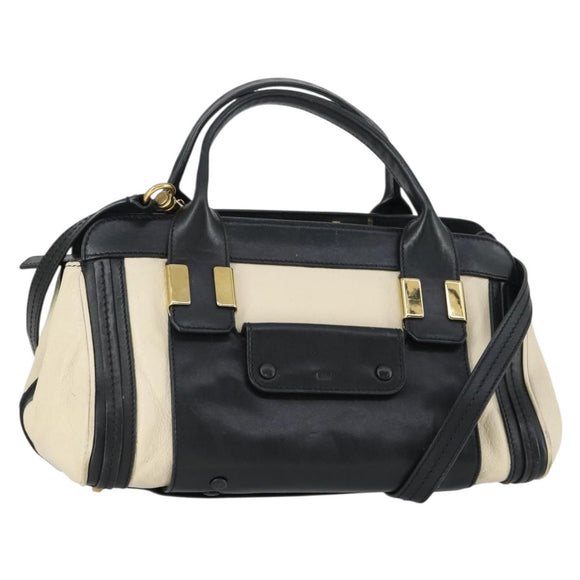 Chloe Alice Handtasche Leder 2-Wege Weiß Gold Auth 162157A