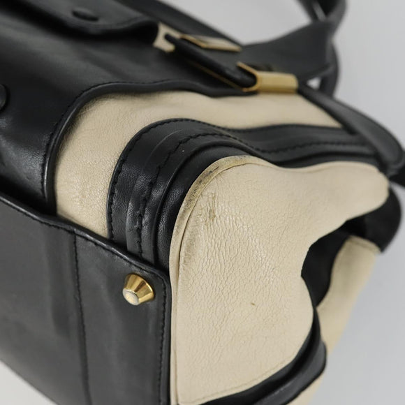 Chloe Alice Handtasche Leder 2-Wege Weiß Gold Auth 162157A