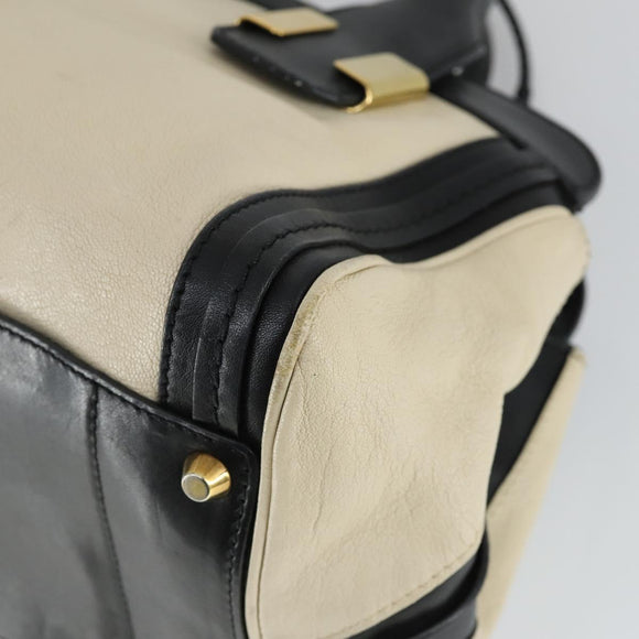 Chloe Alice Handtasche Leder 2-Wege Weiß Gold Auth 162157A