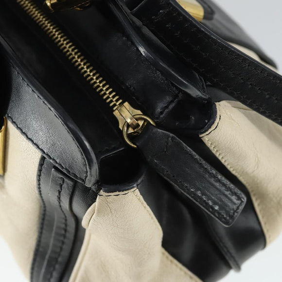 Chloe Alice Handtasche Leder 2-Wege Weiß Gold Auth 162157A
