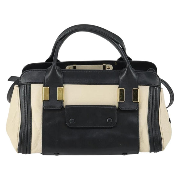 Chloe Alice Handtasche Leder 2-Wege Weiß Gold Auth 162157A