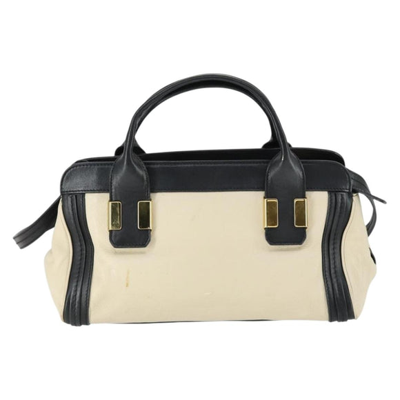 Chloe Alice Handtasche Leder 2-Wege Weiß Gold Auth 162157A