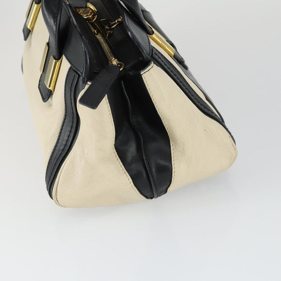 Chloe Alice Handtasche Leder 2-Wege Weiß Gold Auth 162157A