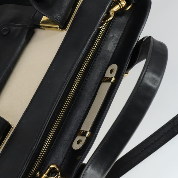 Chloe Alice Handtasche Leder 2-Wege Weiß Gold Auth 162157A