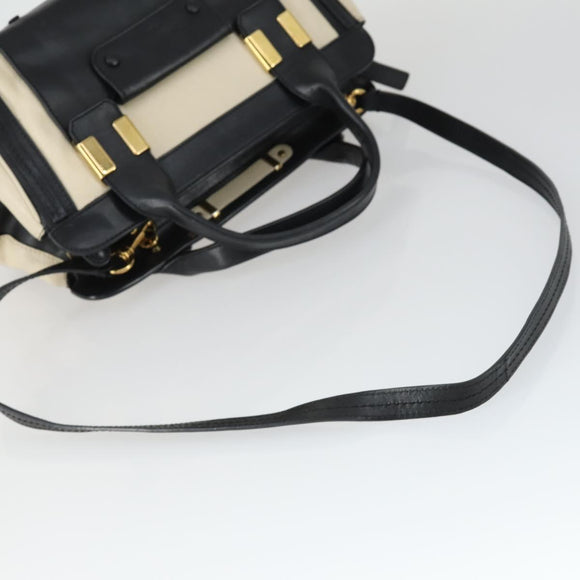 Chloe Alice Handtasche Leder 2-Wege Weiß Gold Auth 162157A