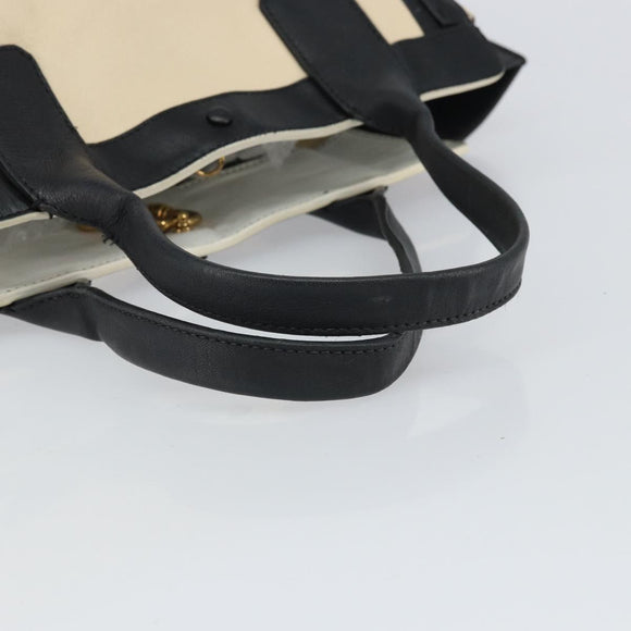 Chloe Alison Hand Bag Leather Ivory Black gold Auth 162158