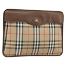 Burberrys Nova Check Clutch Bag Canvas Beige Gold Auth 162161-1