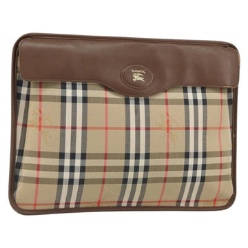 Burberrys Nova Check Clutch Bag Canvas Beige Gold Auth 162161