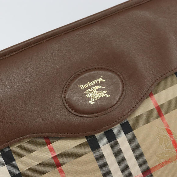 Burberrys Nova Check Clutch Bag Canvas Beige Gold Auth 162161