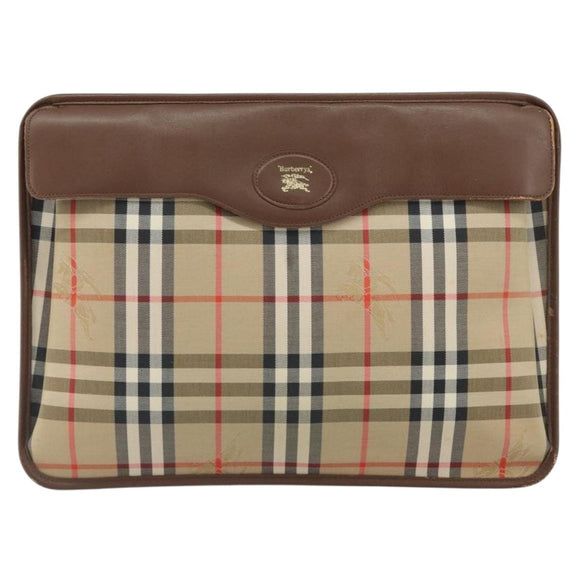 Burberrys Nova Check Clutch Bag Canvas Beige Gold Auth 162161