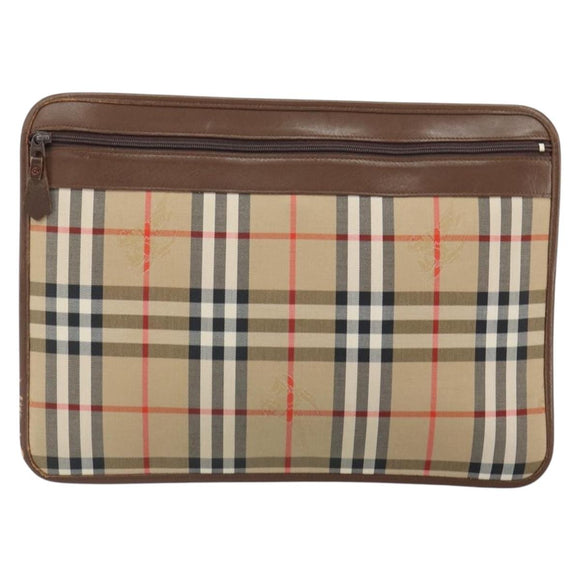 Burberrys Nova Check Clutch Bag Canvas Beige Gold Auth 162161