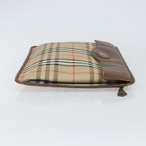 Burberrys Nova Check Clutch Bag Canvas Beige Gold Auth 162161