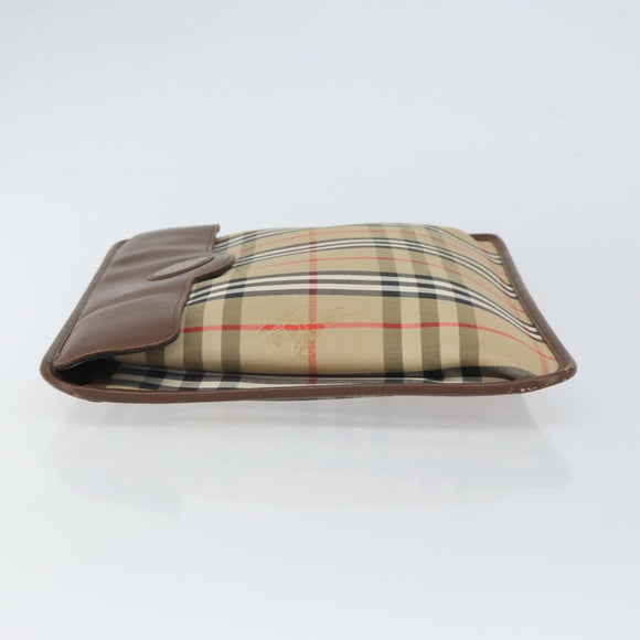 Burberrys Nova Check Clutch Bag Canvas Beige Gold Auth 162161