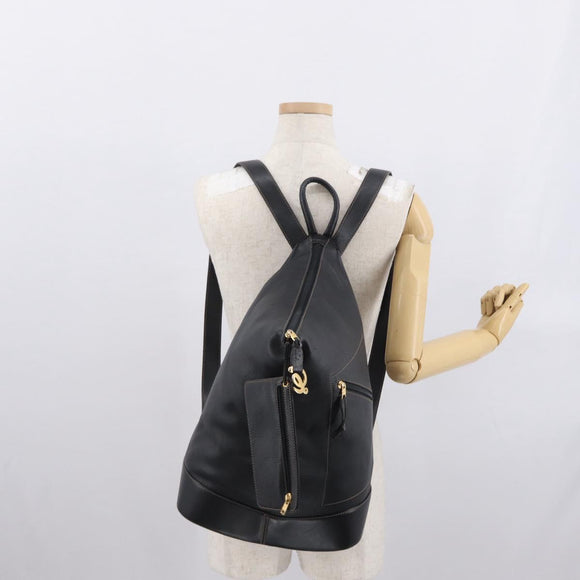 LOEWE Anton Backpack Leather Black Gold Auth 162164