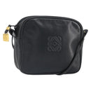 LOEWE Anagram Shoulder Bag Leather Black Gold Auth 162165-1