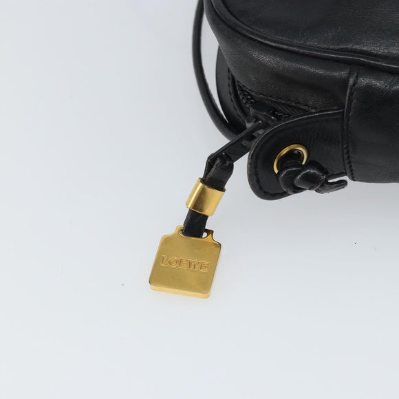 LOEWE Anagram Shoulder Bag Leather Black Gold Auth 162165