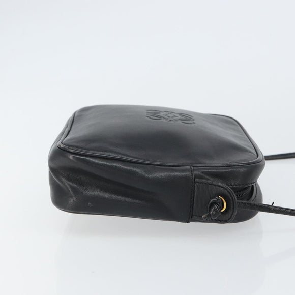 LOEWE Anagram Shoulder Bag Leather Black Gold Auth 162165