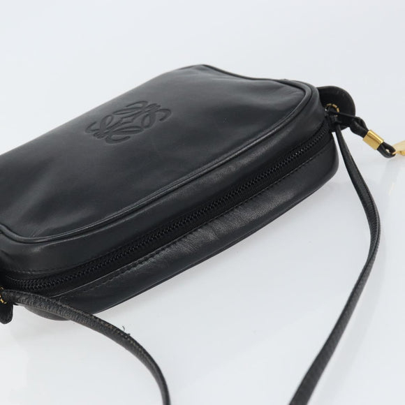 LOEWE Anagram Shoulder Bag Leather Black Gold Auth 162165