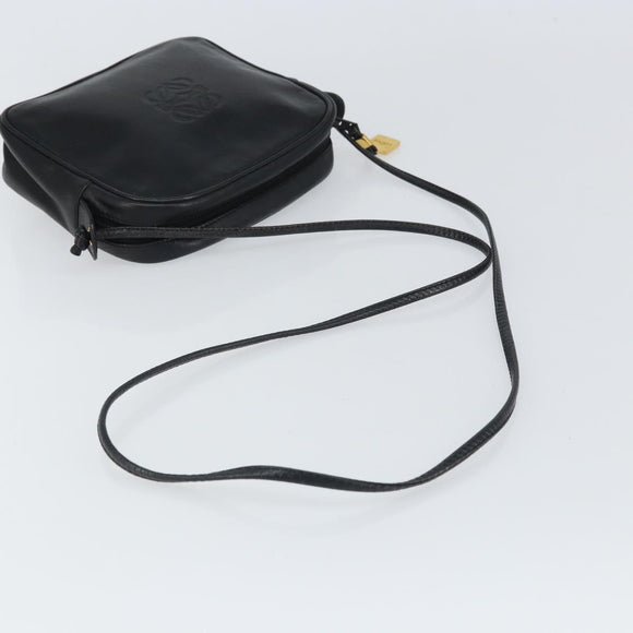 LOEWE Anagram Shoulder Bag Leather Black Gold Auth 162165