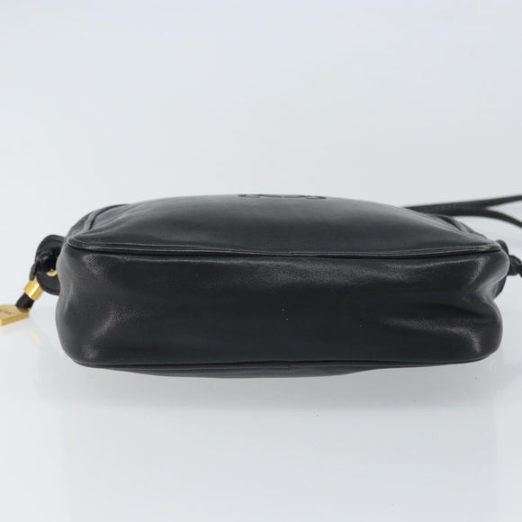 LOEWE Anagram Shoulder Bag Leather Black Gold Auth 162165
