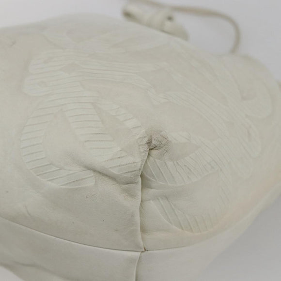 LOEWE Anagram Shoulder Bag Leather White Gold Auth 162166