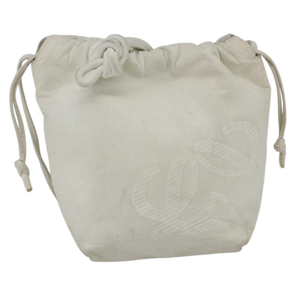 LOEWE Anagram Shoulder Bag Leather White Gold Auth 162166