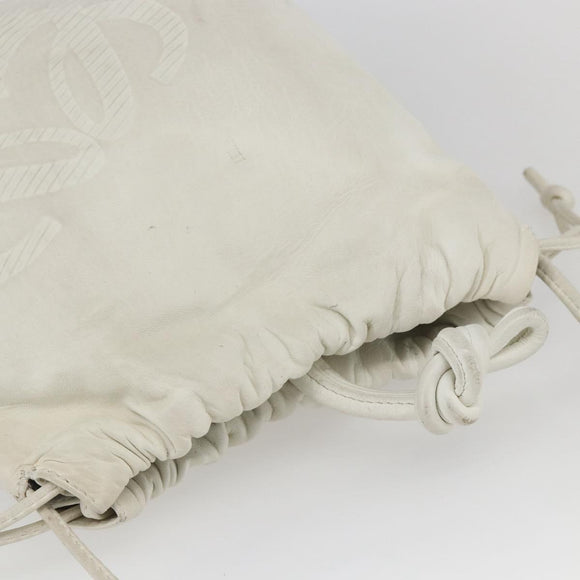 LOEWE Anagram Shoulder Bag Leather White Gold Auth 162166