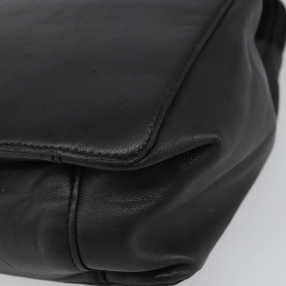 LOEWE Anagram Hand Bag Leather Black Gold Auth 162167