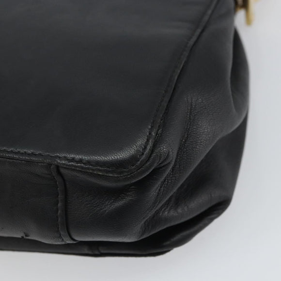 LOEWE Anagram Hand Bag Leather Black Gold Auth 162167