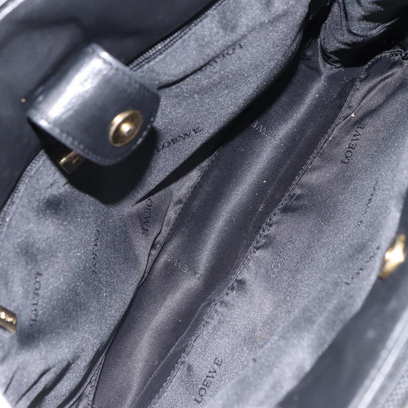 LOEWE Anagram Hand Bag Leather Black Gold Auth 162167