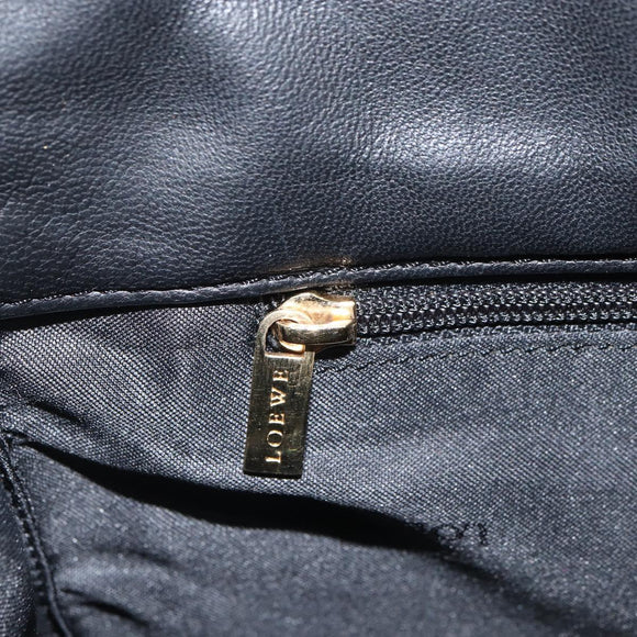 LOEWE Anagram Hand Bag Leather Black Gold Auth 162167