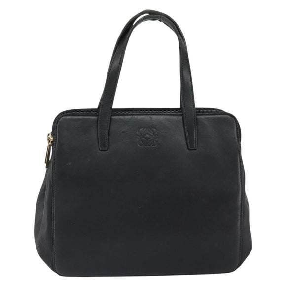 LOEWE Anagram Hand Bag Leather Black Gold Auth 162167