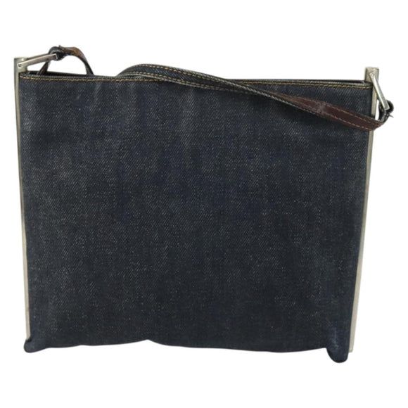 FENDI Shoulder Bag Denim Blue Silver Auth 162175