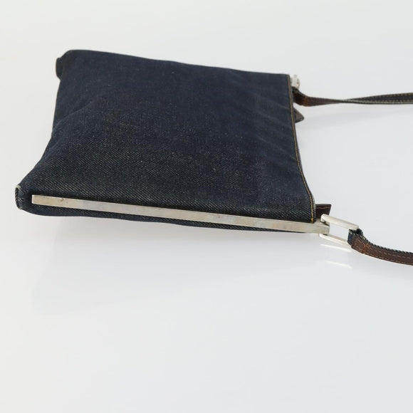 FENDI Shoulder Bag Denim Blue Silver Auth 162175