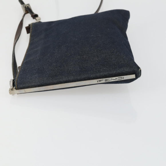 FENDI Shoulder Bag Denim Blue Silver Auth 162175