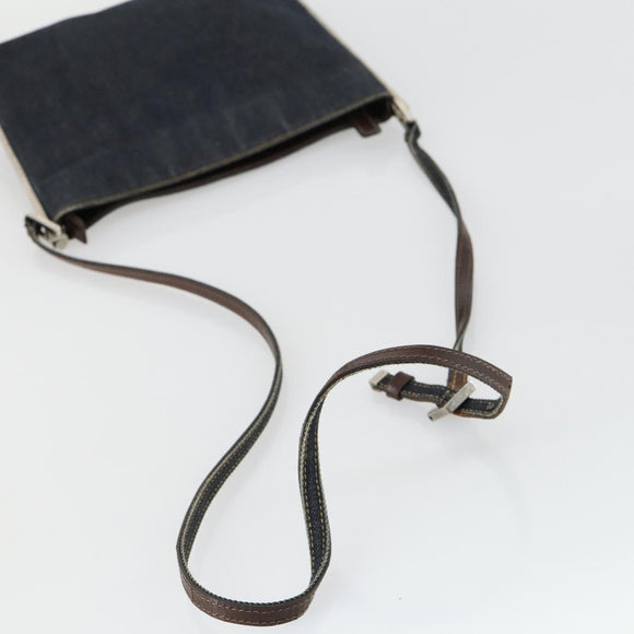 FENDI Shoulder Bag Denim Blue Silver Auth 162175