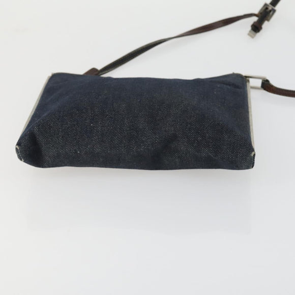 FENDI Shoulder Bag Denim Blue Silver Auth 162175