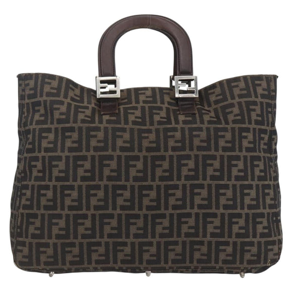 FENDI Zucca Canvas Hand Bag Black Brown Auth 162179